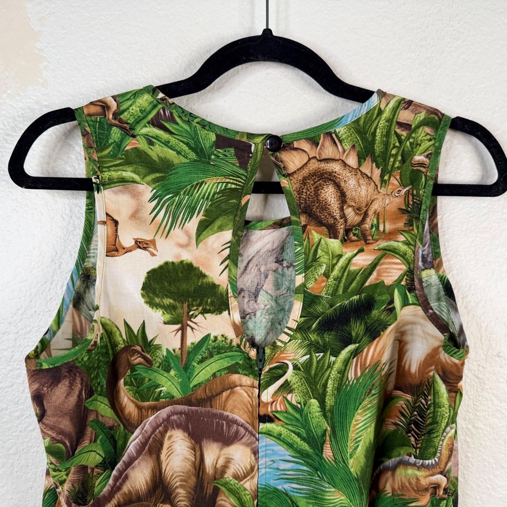 Retrolicious Dress Green Sz L Dinosaur Jurassic Jungle Tropical Novelty - Picture 7 of 10
